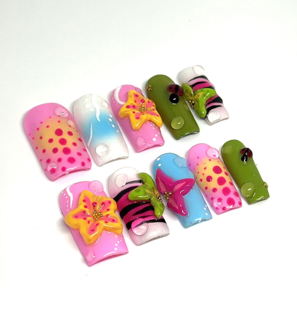 Tropical ladybug nails