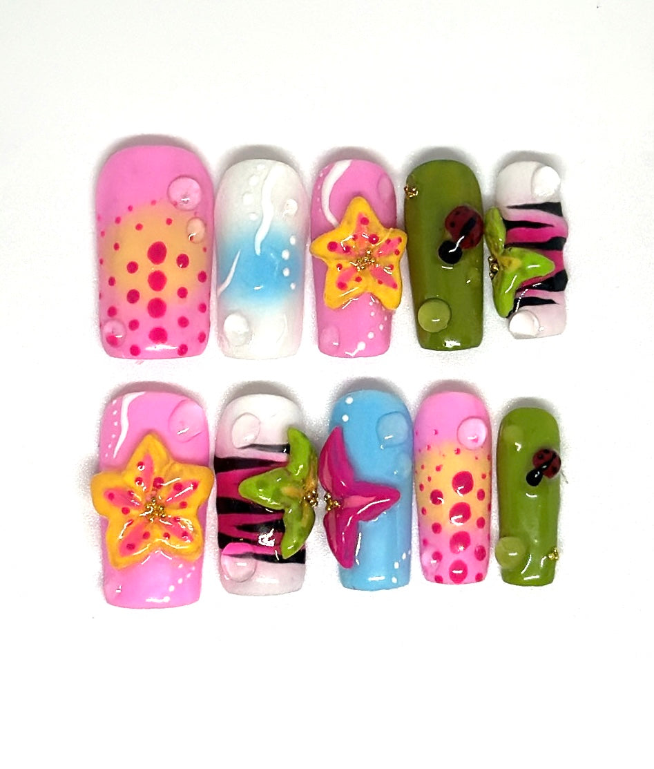 Tropical ladybug nails