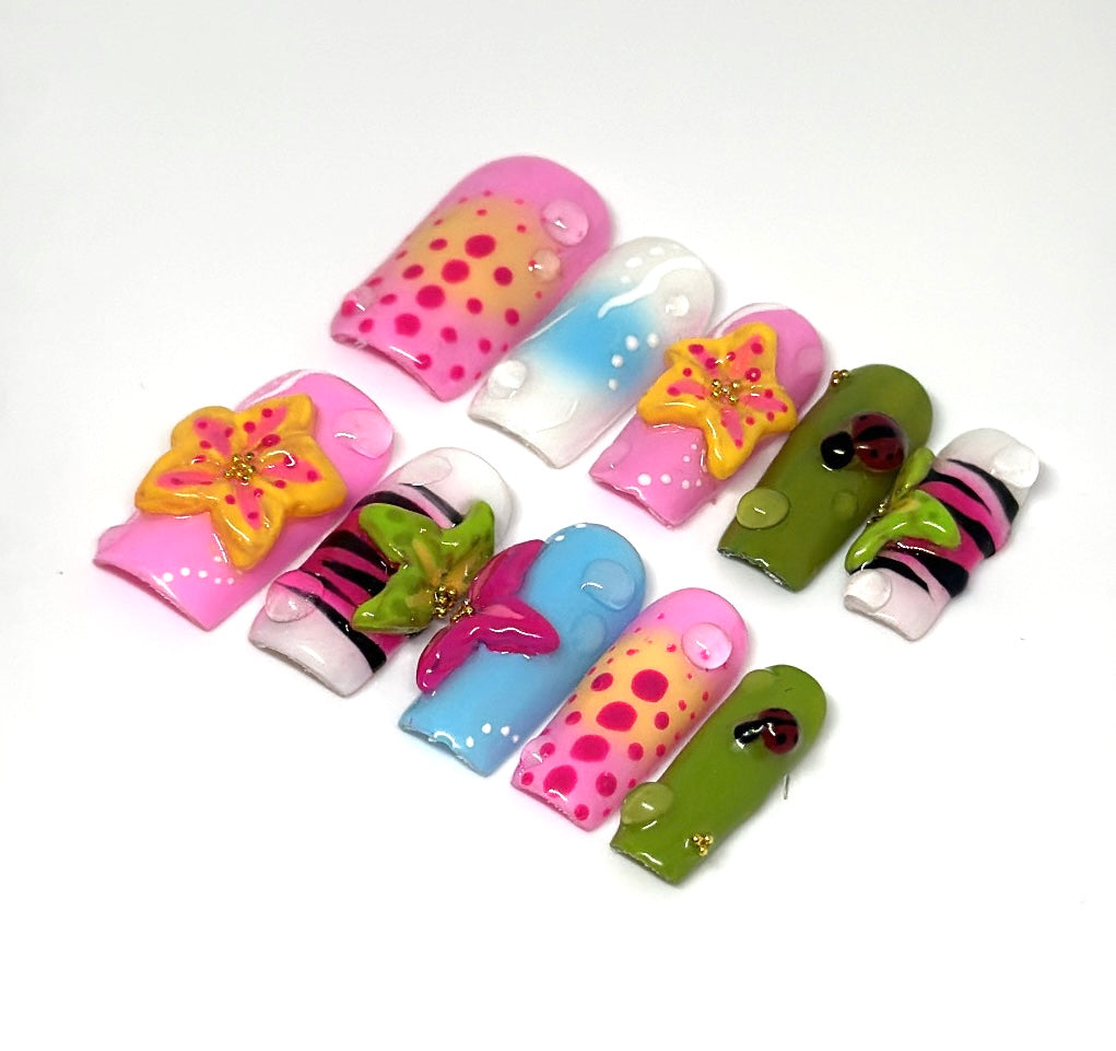 Tropical ladybug nails